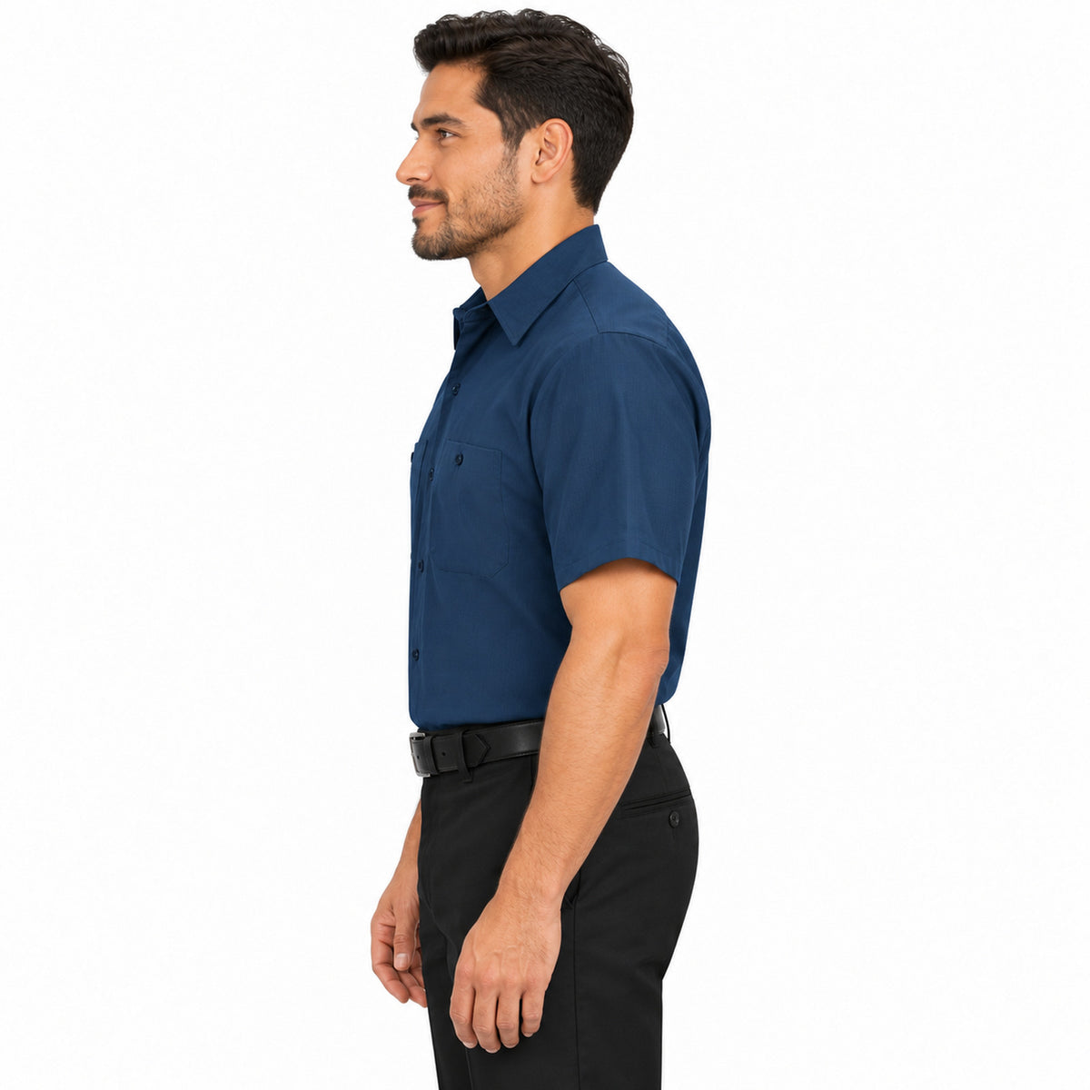 Camisa de trabajo Red Kap SX20 para hombre Azul marino, de perfil izquierdo fajada | color:azul-marino