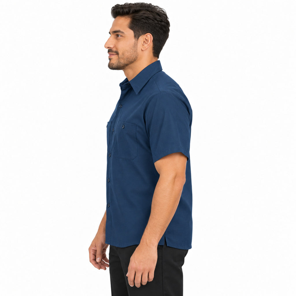 Camisa de trabajo Red Kap SX20 para hombre Azul marino, de perfil izquierdo desfajada