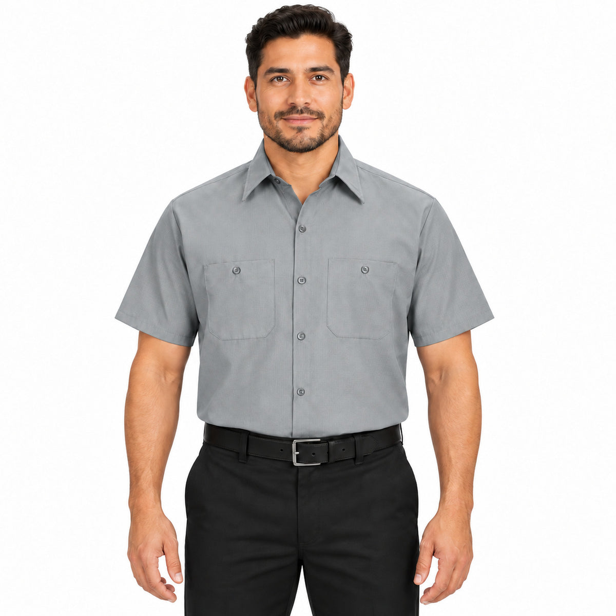 Camisa de trabajo Red Kap SX20 para hombre Gris, de frente fajada | color:gris