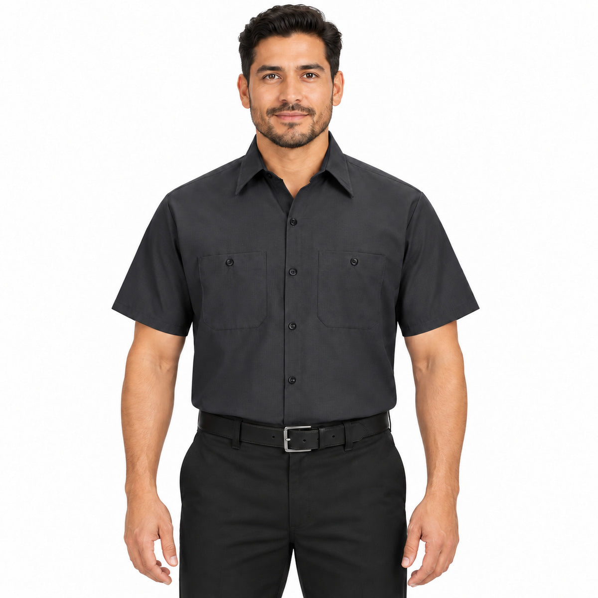 Camisa de trabajo Red Kap SX20 para hombre Negra, de frente fajada | color:negra