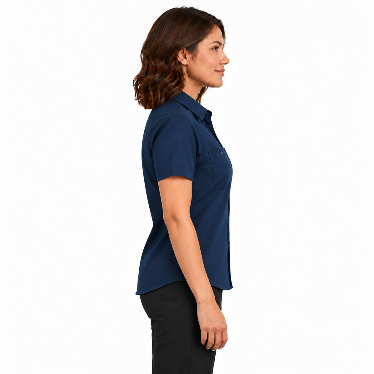 Blusa de trabajo Red Kap SX21 para mujer Azul marino, de perfil izquierdo desfajada | color:azul-marino