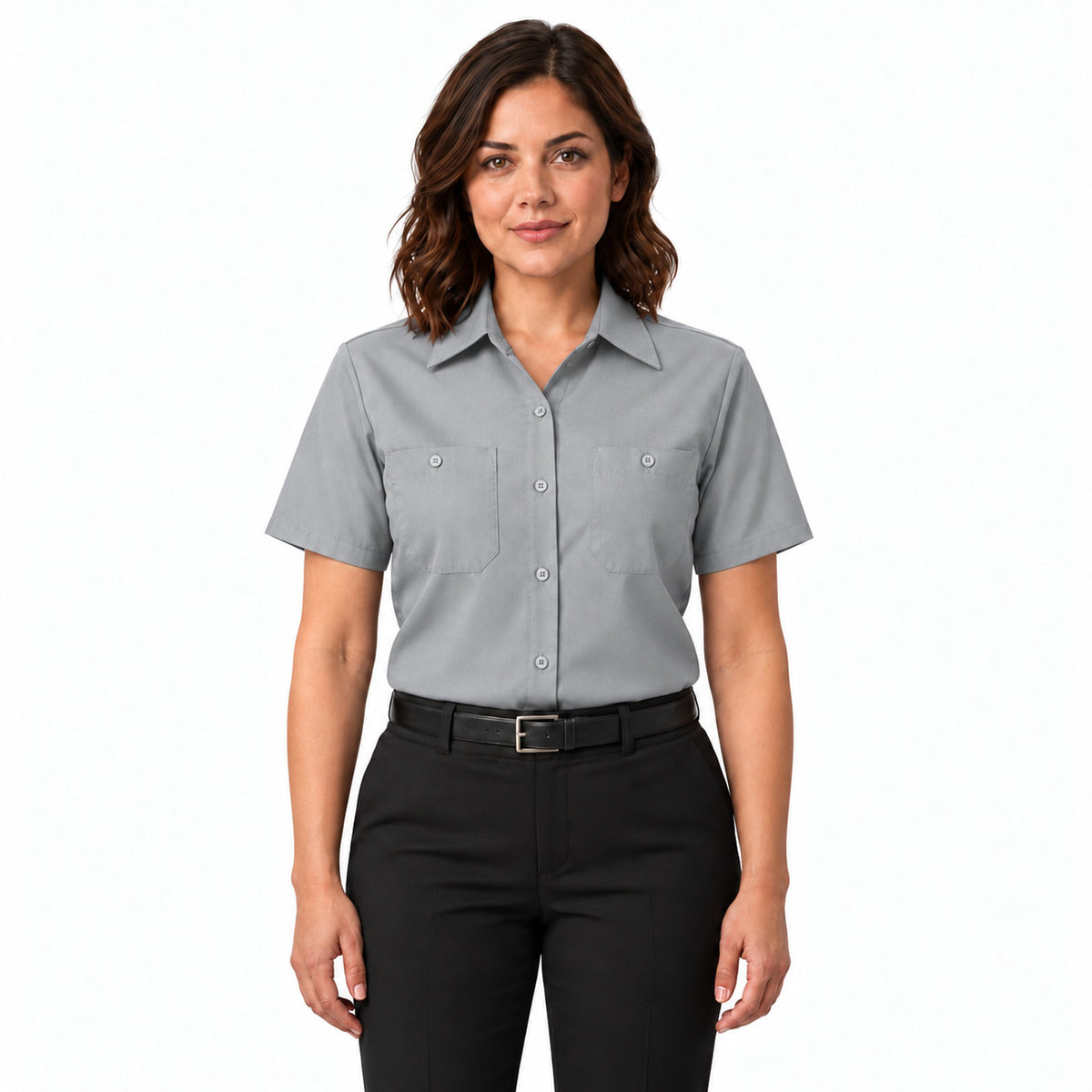Blusa de trabajo Red Kap SX21 para mujer Gris, de frente fajada | color:gris