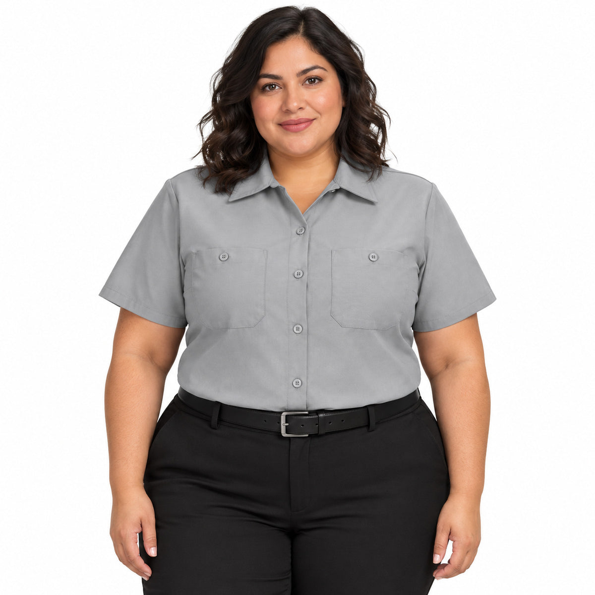 Blusa de trabajo Red Kap SX21 para mujer talla extra gris, de frente fajada | color:gris