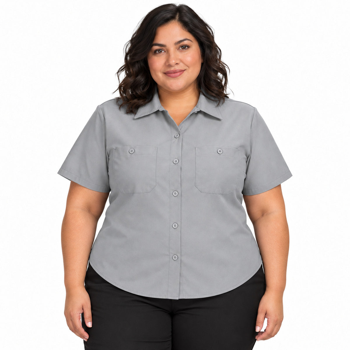 Blusa de trabajo Red Kap SX21 para mujer talla extra gris, de frente desfajada | color:gris