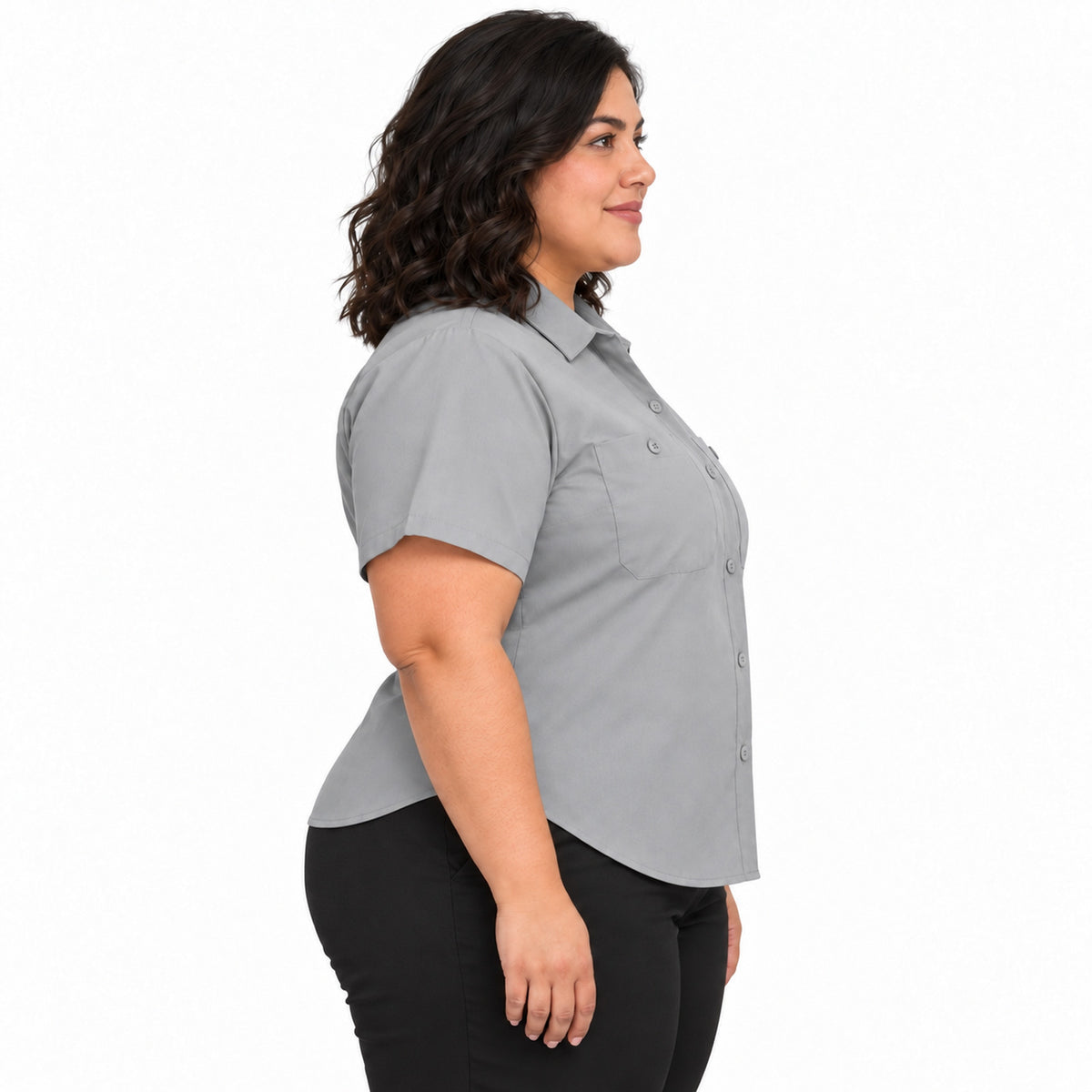Blusa de trabajo Red Kap SX21 para mujer talla extra gris, de perfil derecho desfajada | color:gris