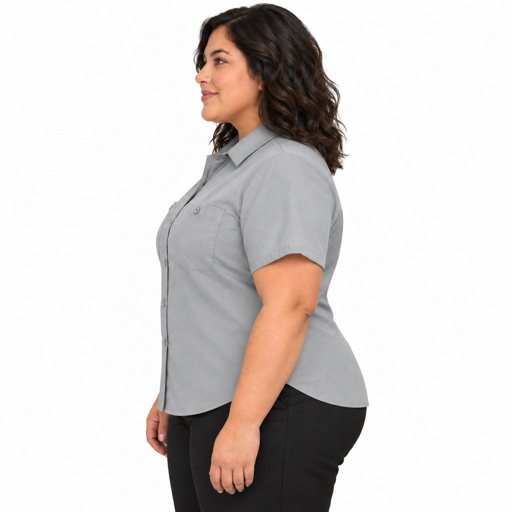 Blusa de trabajo Red Kap SX21 para mujer talla extra gris, de perfil izquierdo desfajada