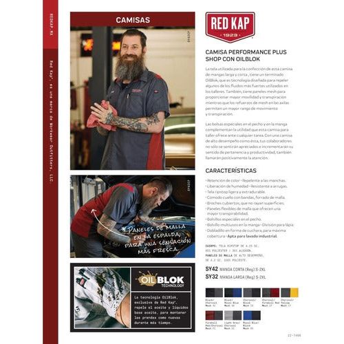 Camisa de trabajo Red Kap SY32 para hombre, ficha técnica del fabricante