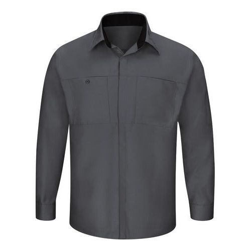 Camisa de trabajo Red Kap SY32 para hombre gris oxford con negro, prenda frontal | color:gris-oxford-con-negro