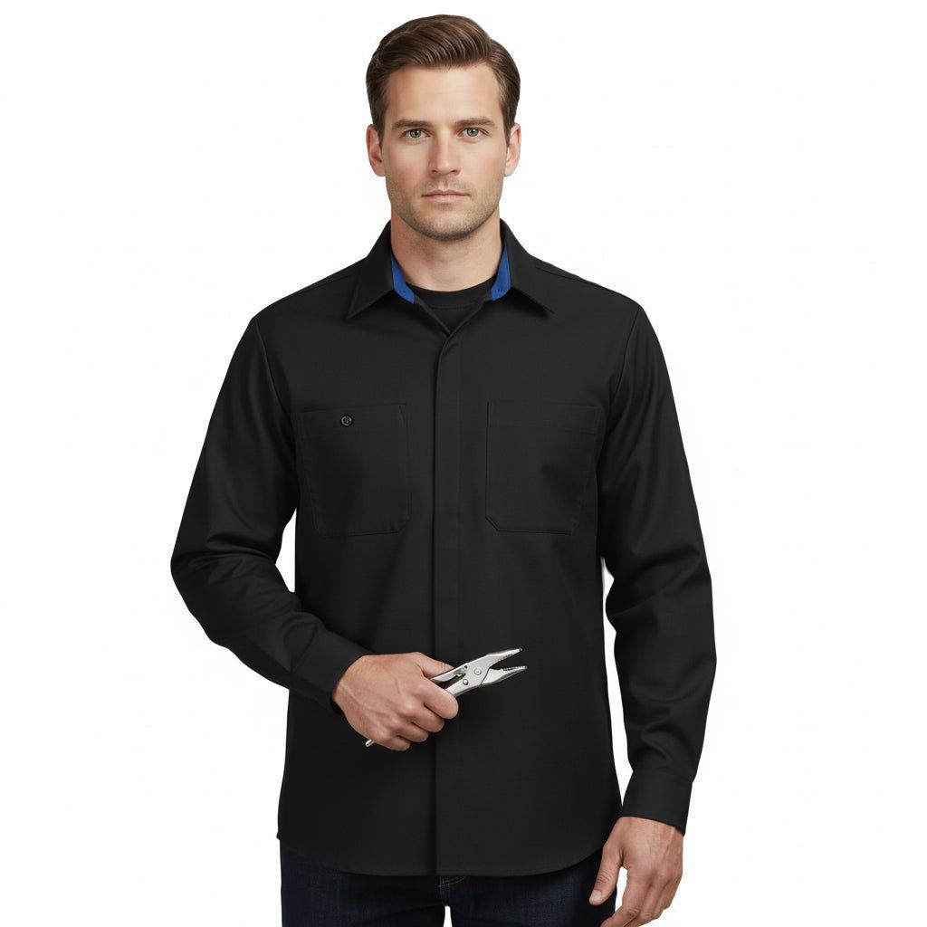 Red Kap Sy32 Camisa Manga Larga Mecánico Repelente Aceite #mlpos_20 | Color: BC - Negra con Gris #color_bc_-_negra_con_gris #sku_sy32bcrg2xl #sku_sy32bcrgl #sku_sy32bcrgm #sku_sy32bcrgs #sku_sy32bcrgxl