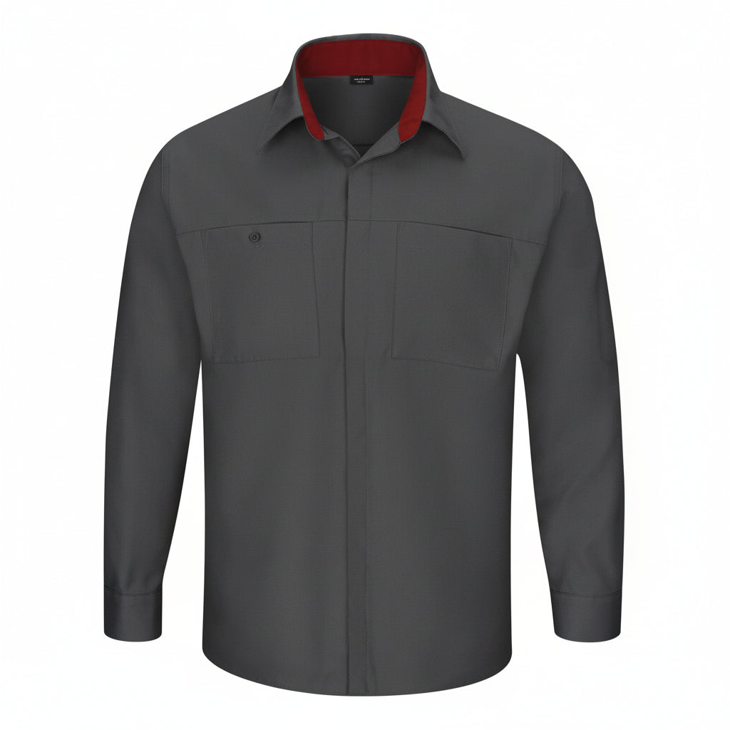 Red Kap Sy32 Camisa Manga Larga Mecánico Repelente Aceite #mlpos_32 | Color: CF - Gris Oxford con rojo #color_cf_-_gris_oxford_con_rojo #sku_sy32cfrg2xl #sku_sy32cfrgl #sku_sy32cfrgm #sku_sy32cfrgs #sku_sy32cfrgxl