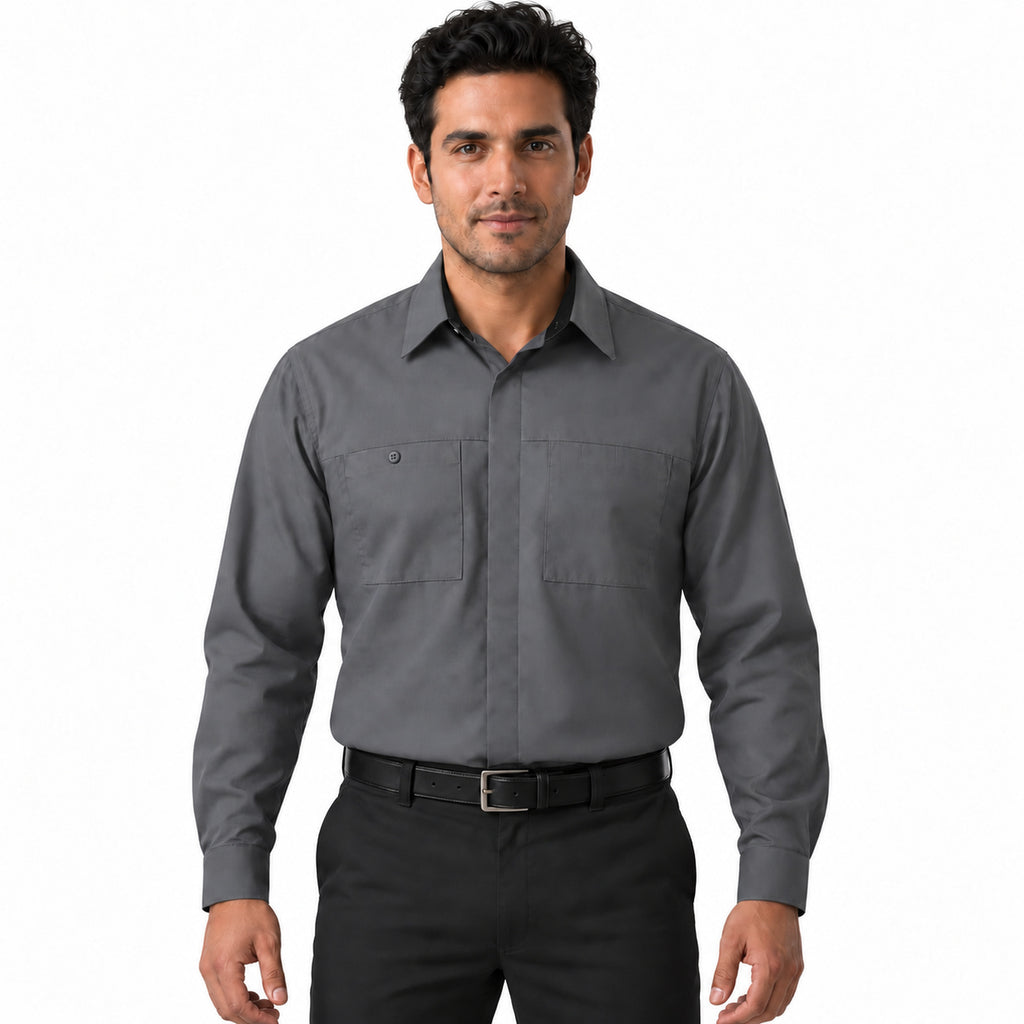 Camisa de trabajo Red Kap SY32 para hombre gris oxford con negro, frontal fajada