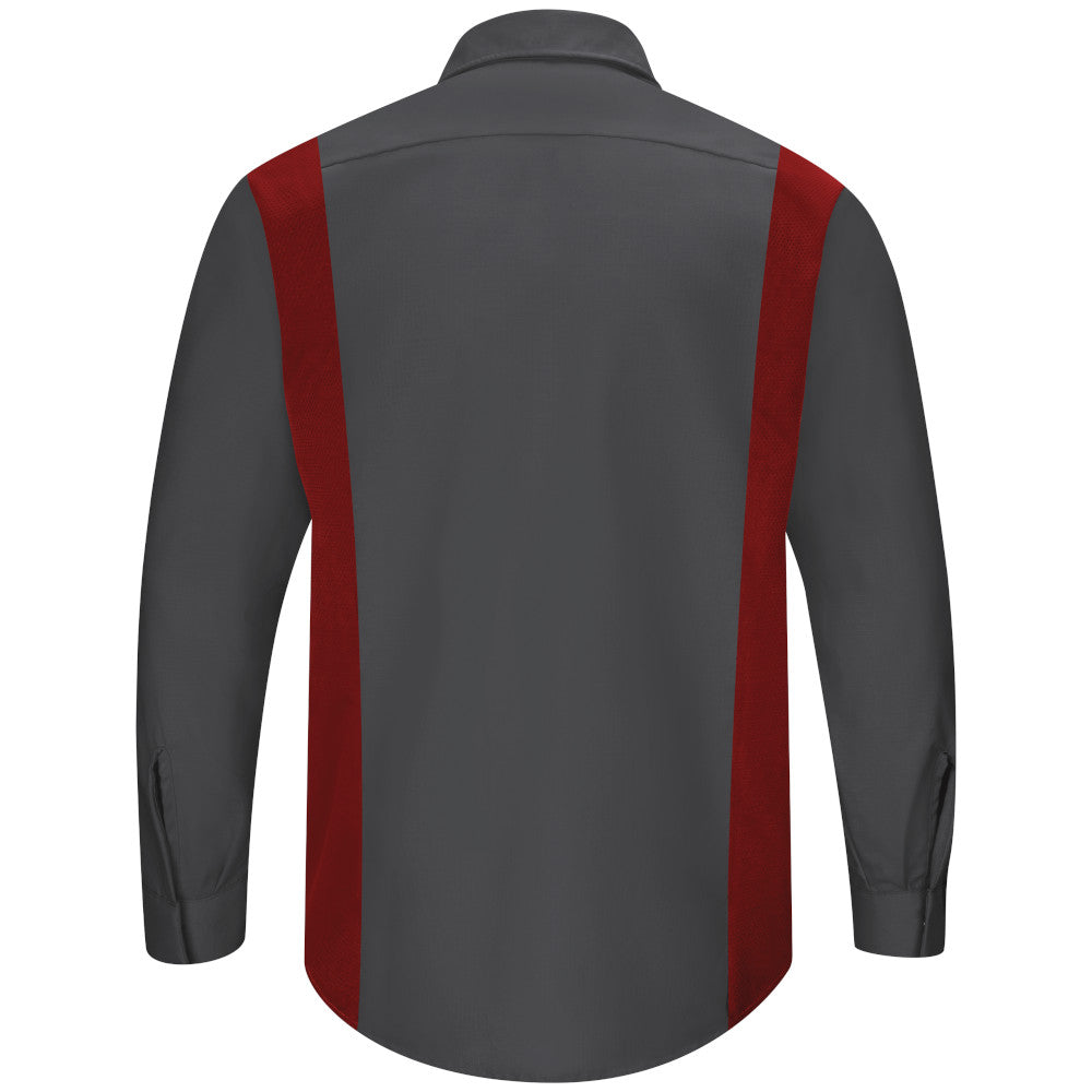 Camisa Red Kap SY32 talla extra gris Oxford con rojo, prenda sola vista trasera