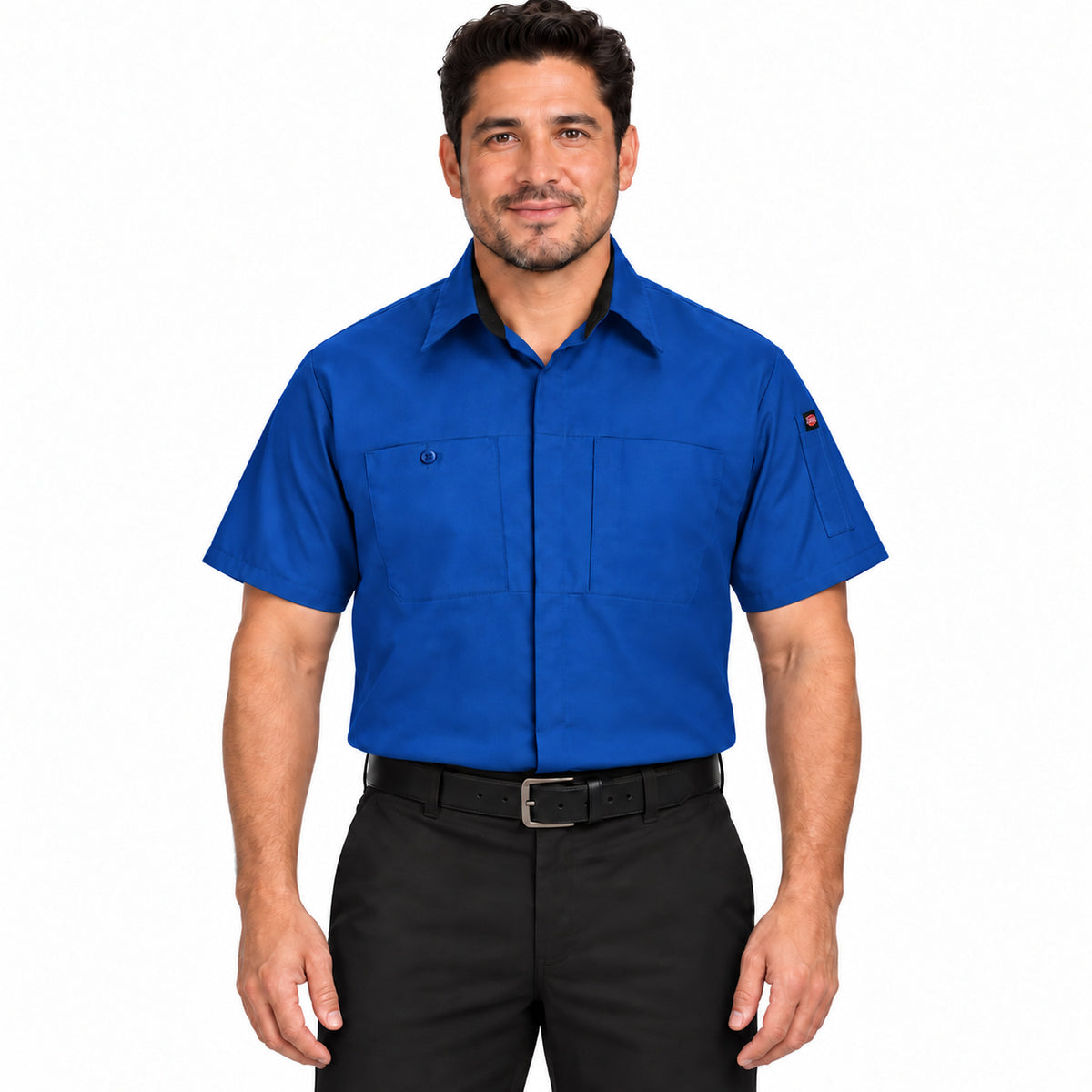 Camisa Red Kap SY42 para hombre Azul Rey con Negro, frente fajada | color:azul-rey-con-negro