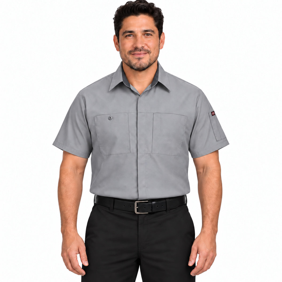 Camisa Red Kap SY42 para hombre Gris con Gris Oxford, frente fajada | color:gris-con-gris-oxford
