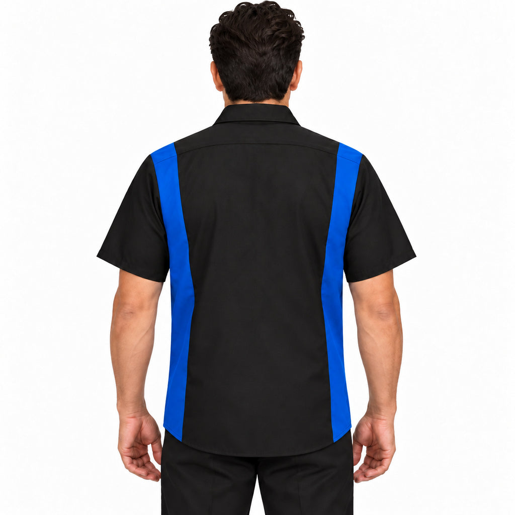 Camisa Red Kap SY42 para hombre Negra con Azul Rey, espalda desfajada