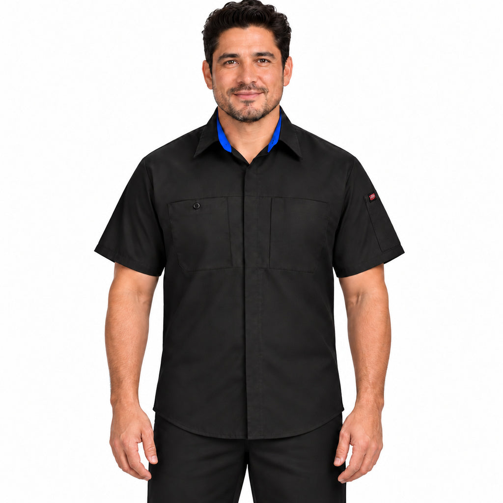 Camisa Red Kap SY42 para hombre Negra con Azul Rey, frente desfajada