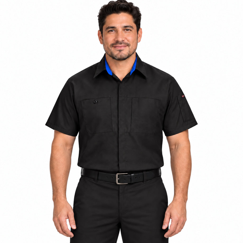 Camisa Red Kap SY42 para hombre Negra con Azul Rey, frente fajada