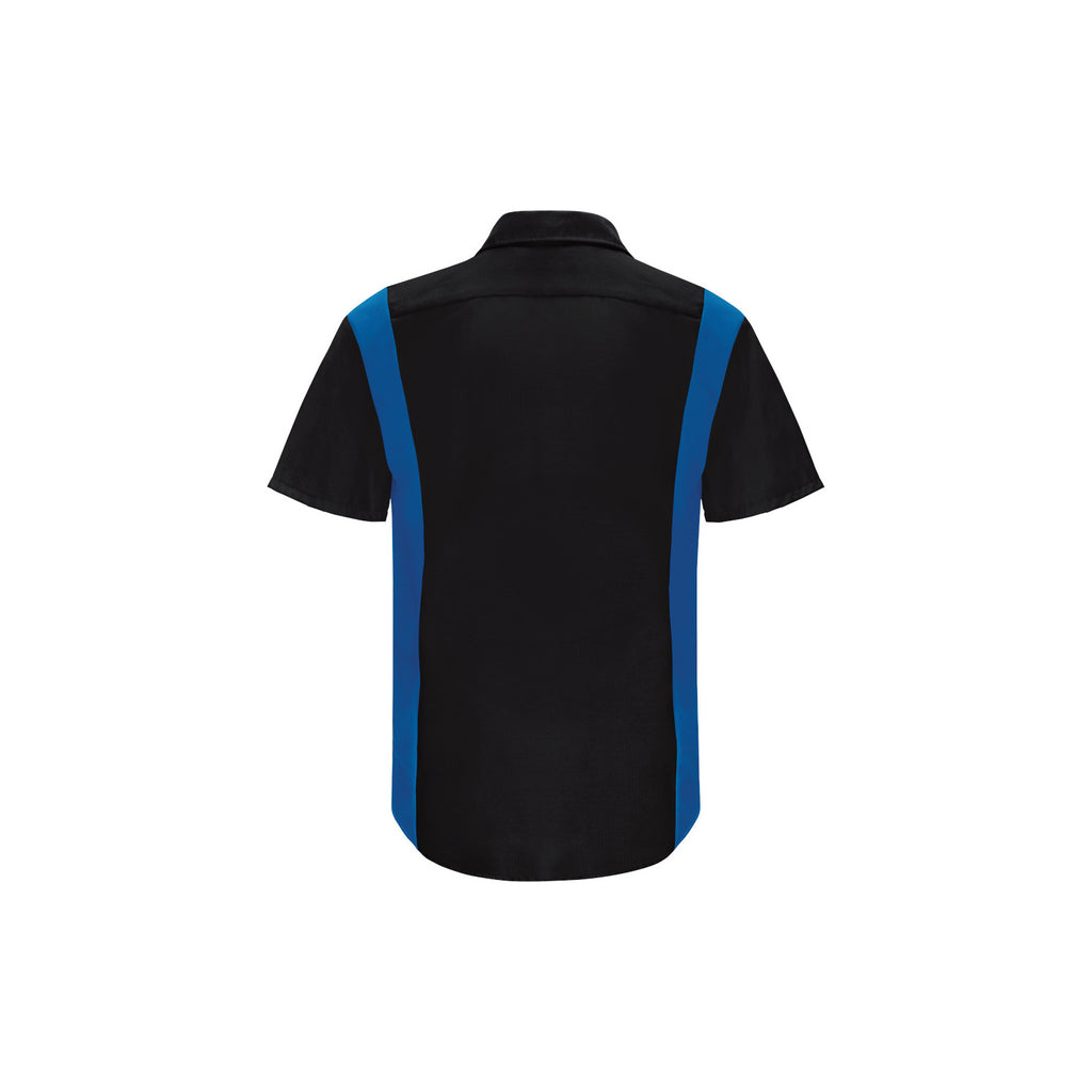 Camisa Red Kap SY42 para hombre Negra con Azul Rey, prenda sola espalda