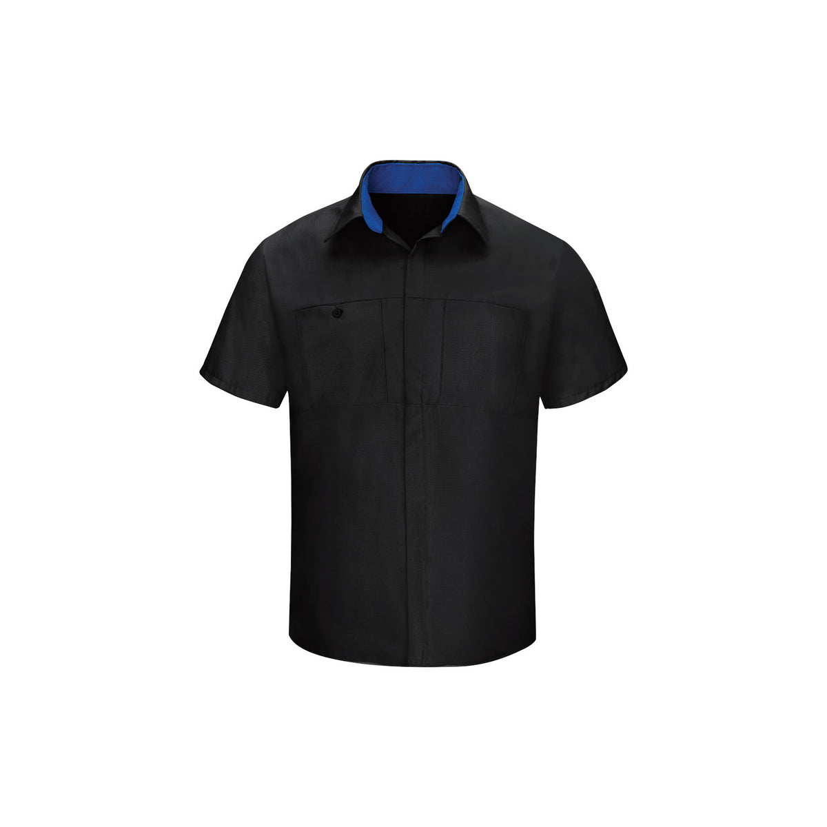 Camisa Red Kap SY42 para hombre Negra con Azul Rey, prenda sola frente | color:negra-con-azul-rey