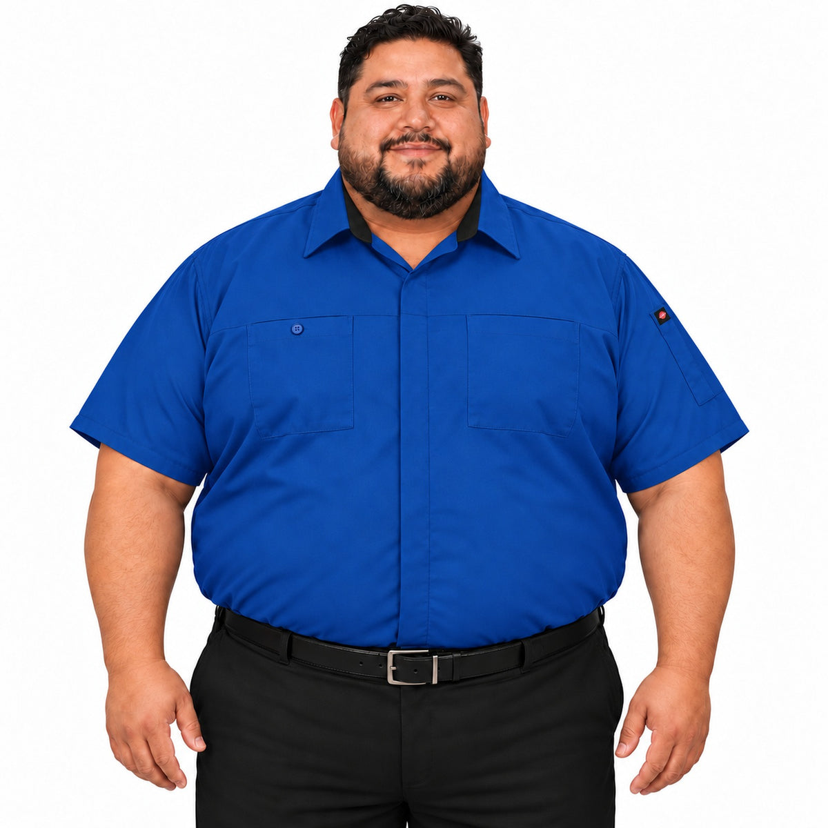 Camisa de trabajo Red Kap SY42 para hombre talla extra Azul Rey con Negra, frente fajada | color:azul-rey-con-negra