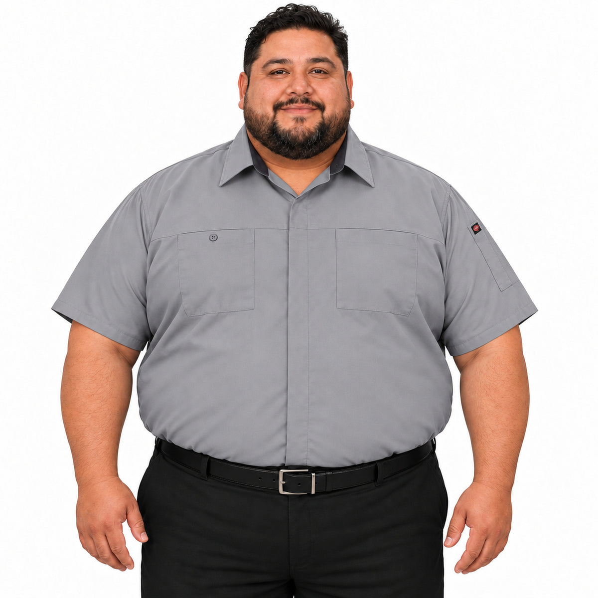 Camisa de trabajo Red Kap SY42 para hombre talla extra Gris con Gris Oxford, frente fajada | color:gris-con-gris-oxford