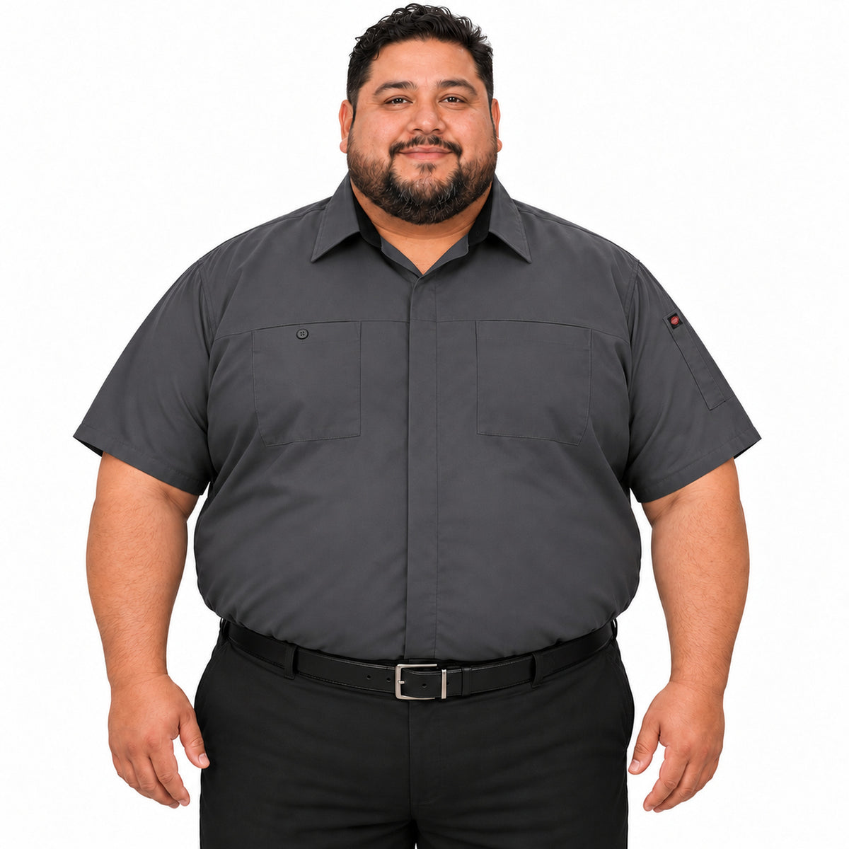 Camisa de trabajo Red Kap SY42 para hombre talla extra Gris Oxford con Negro, frente fajada | color:gris-oxford-con-negro