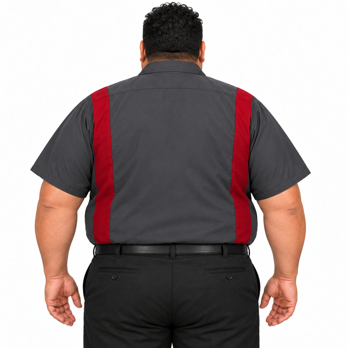 Camisa de trabajo Red Kap SY42 para hombre talla extra Gris Oxford con Rojo, espalda fajada | color:gris-oxford-con-rojo