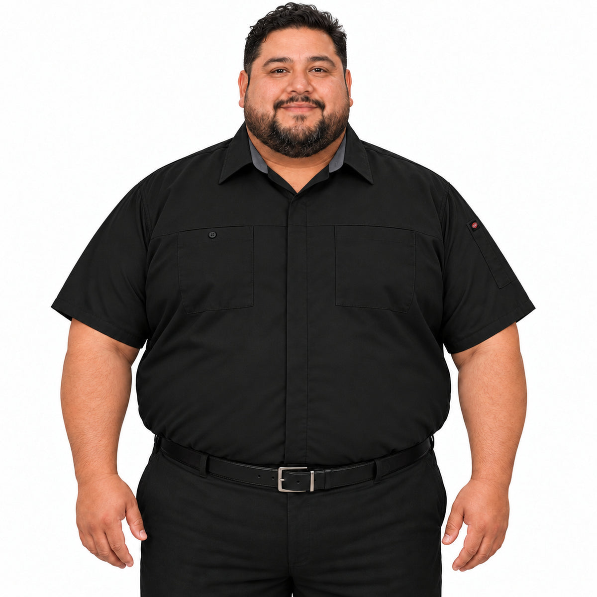 Camisa de trabajo Red Kap SY42 para hombre talla extra Negra con Gris, frente fajada | color:negra-con-gris