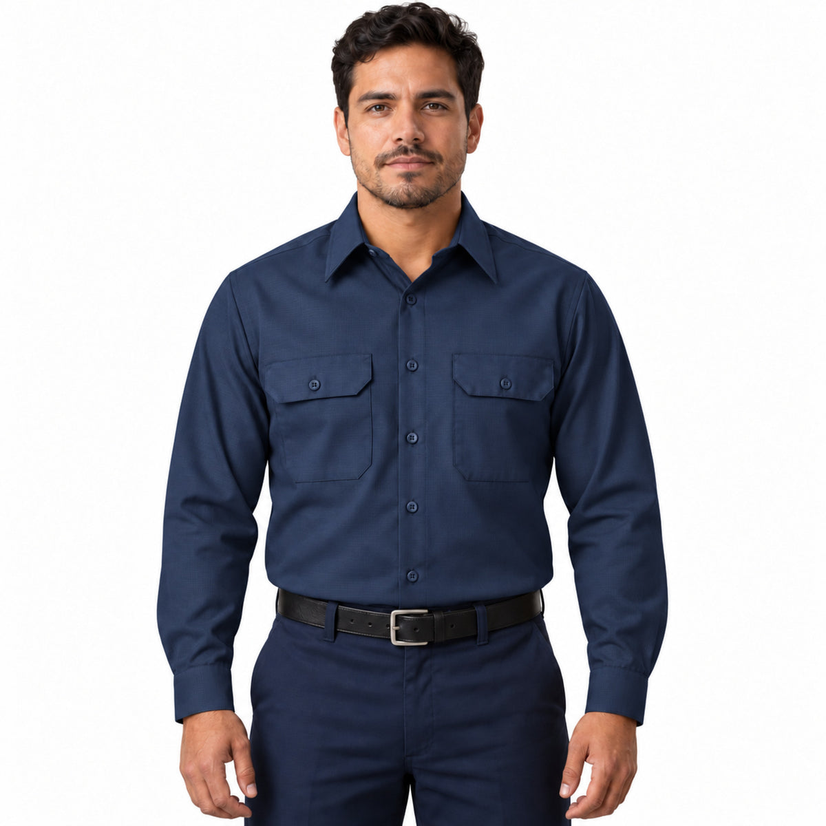 Camisa de trabajo Red Kap SY50 para hombre azul marino, frontal fajada | color:azul-marino