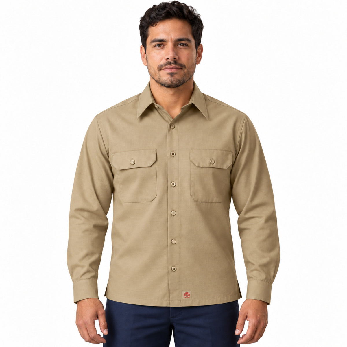 Camisa de trabajo Red Kap SY50 para hombre khaki, frontal desfajada | color:khaki