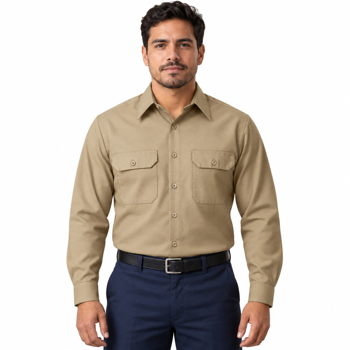 Camisa de trabajo Red Kap SY50 para hombre khaki, frontal fajada | color:khaki