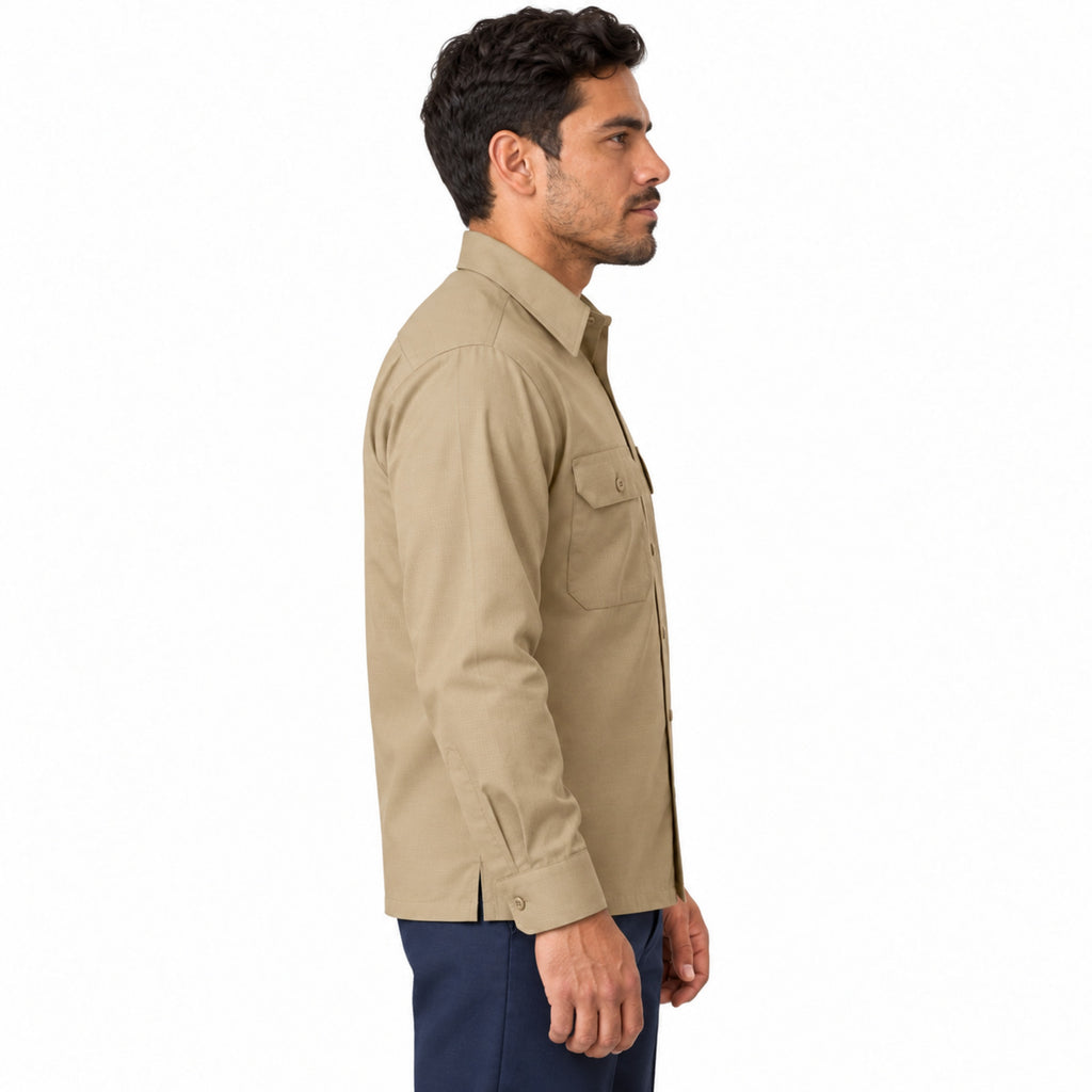 Camisa de trabajo Red Kap SY50 para hombre khaki, perfil derecho desfajada