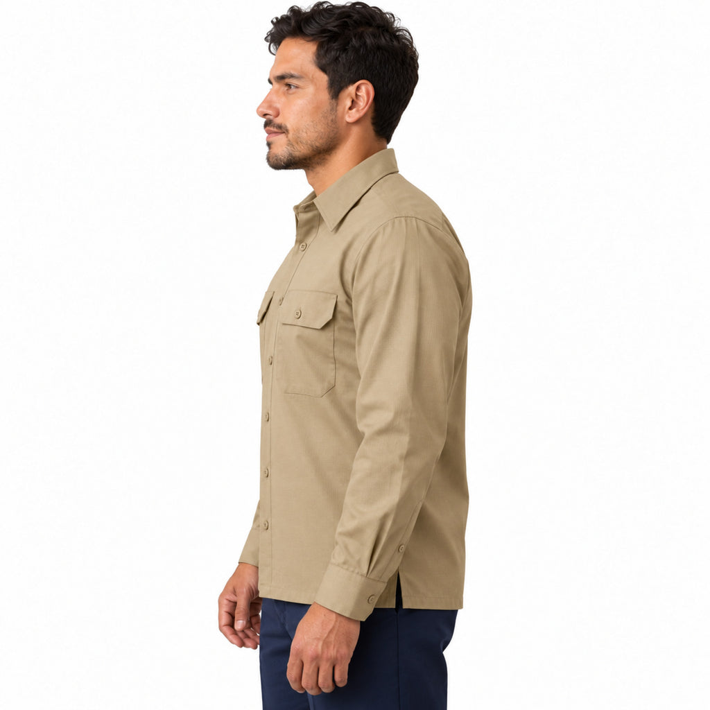 Camisa de trabajo Red Kap SY50 para hombre khaki, perfil izquierdo desfajada