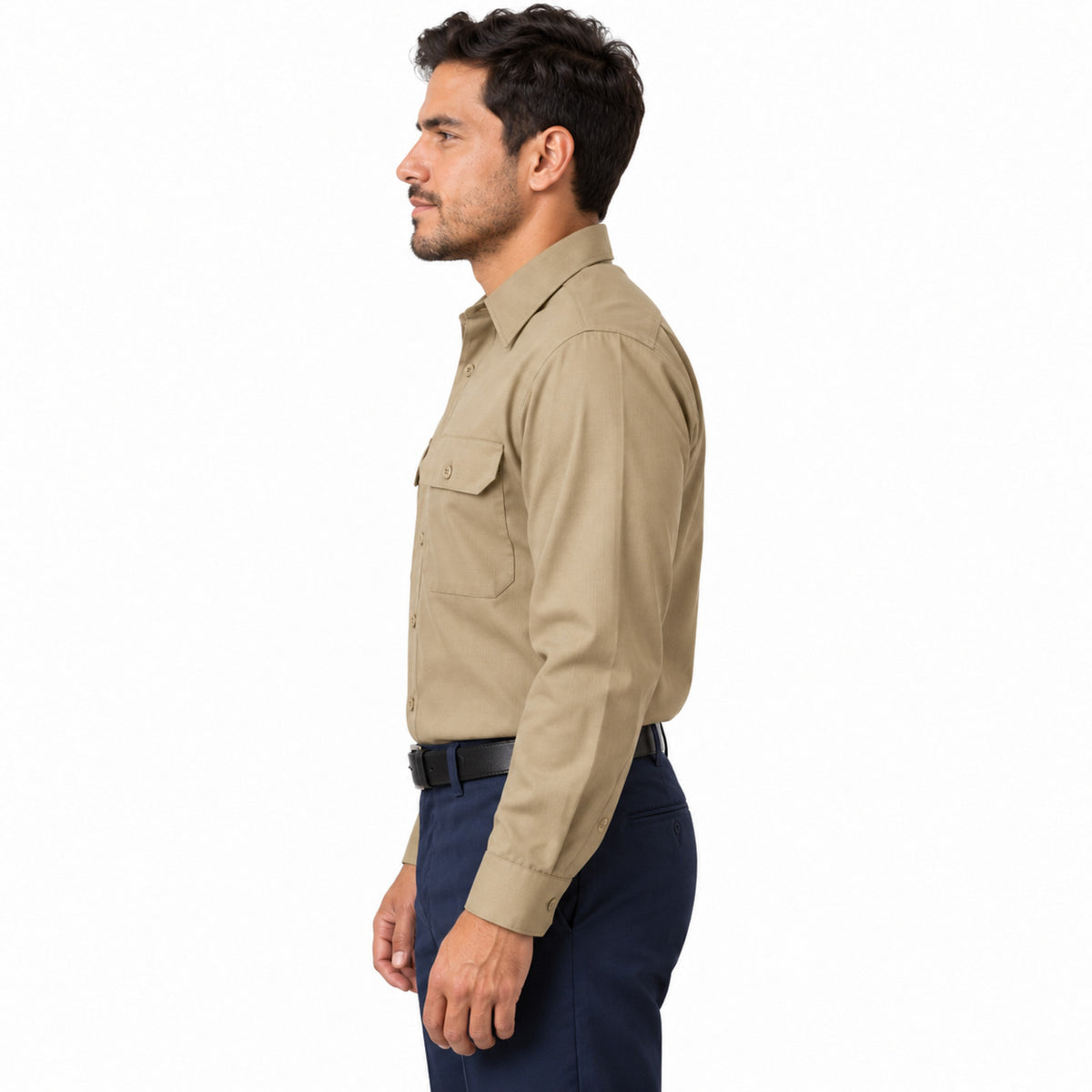Camisa de trabajo Red Kap SY50 para hombre khaki, perfil izquierdo fajada | color:khaki