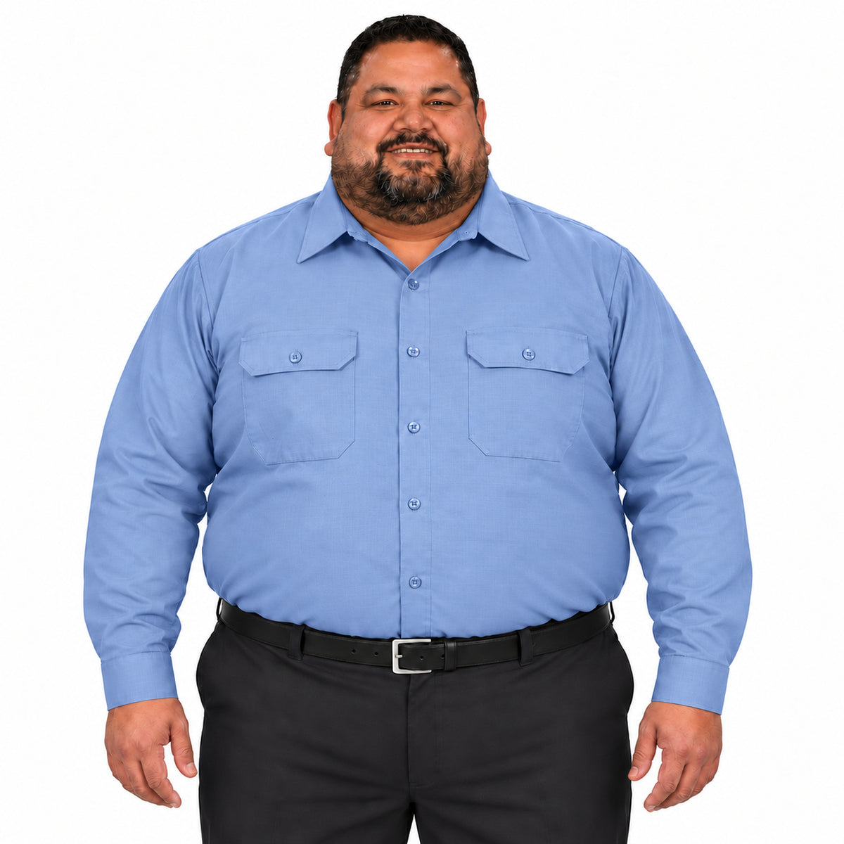 Camisa de trabajo Red Kap SY50 para hombre talla extra azul claro, vista frontal fajada | color:azul-claro