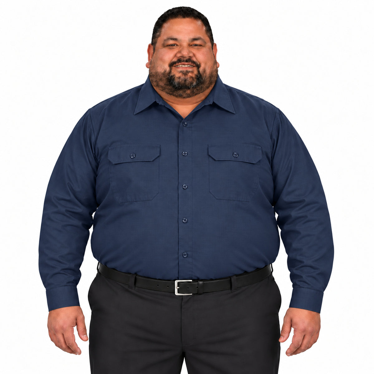 Camisa de trabajo Red Kap SY50 para hombre talla extra azul marino, vista frontal fajada | color:azul-marino