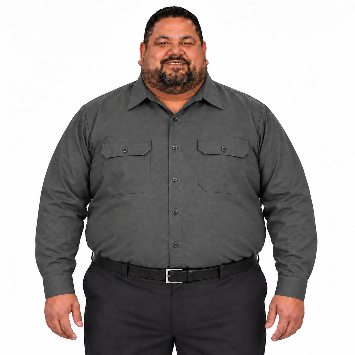 Camisa de trabajo Red Kap SY50 para hombre talla extra gris oxford, vista frontal fajada | color:gris-oxford