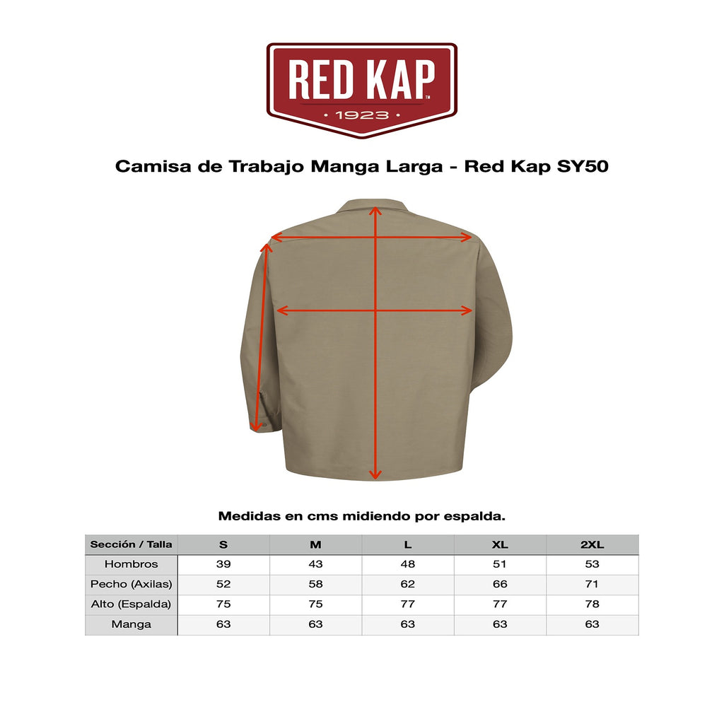 Guía de medidas de camisa de trabajo Red Kap SY50 para hombre talla extra