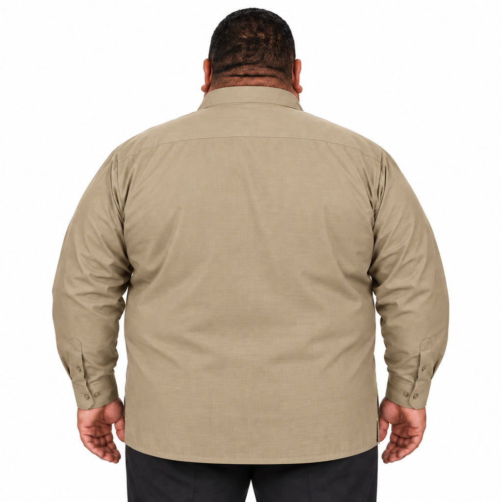 Camisa de trabajo Red Kap SY50 para hombre talla extra khaki, vista de espalda desfajada
