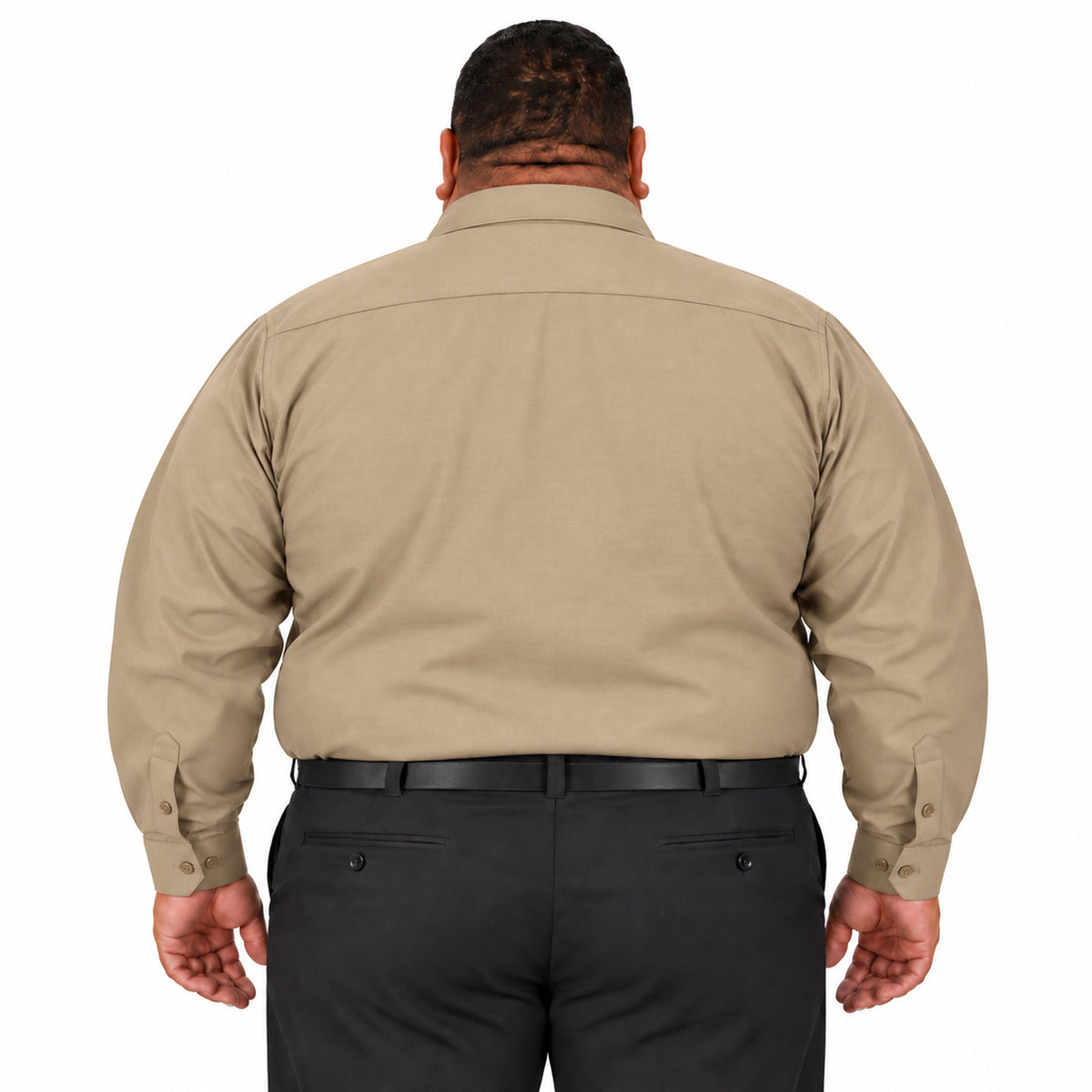 Camisa de trabajo Red Kap SY50 para hombre talla extra khaki, vista de espalda fajada | color:khaki