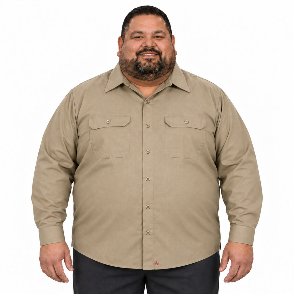 Camisa de trabajo Red Kap SY50 para hombre talla extra khaki, vista frontal desfajada