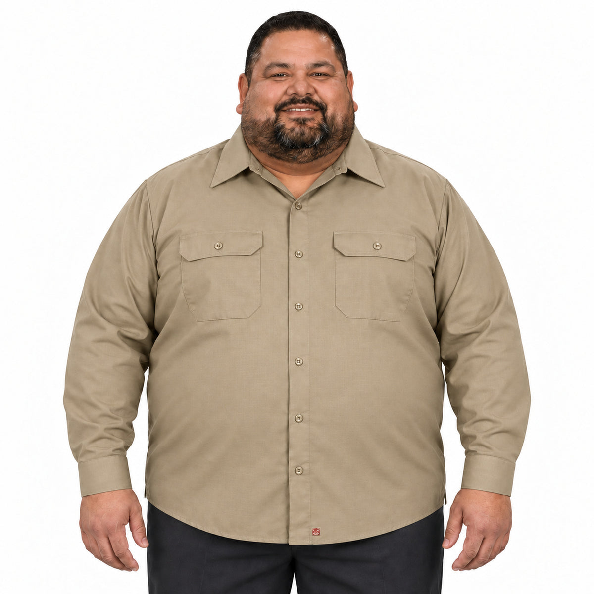 Camisa de trabajo Red Kap SY50 para hombre talla extra khaki, vista frontal desfajada | color:khaki