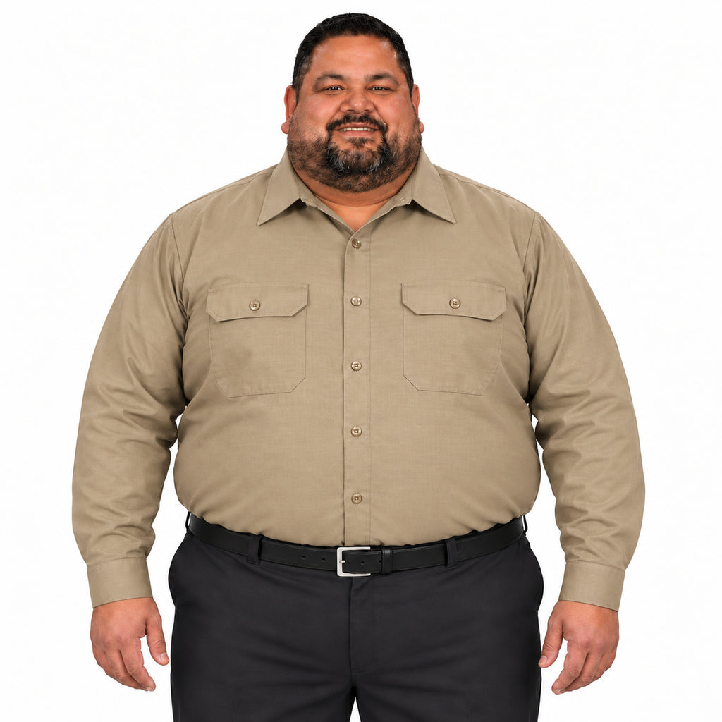 Camisa de trabajo Red Kap SY50 para hombre talla extra khaki, vista frontal fajada