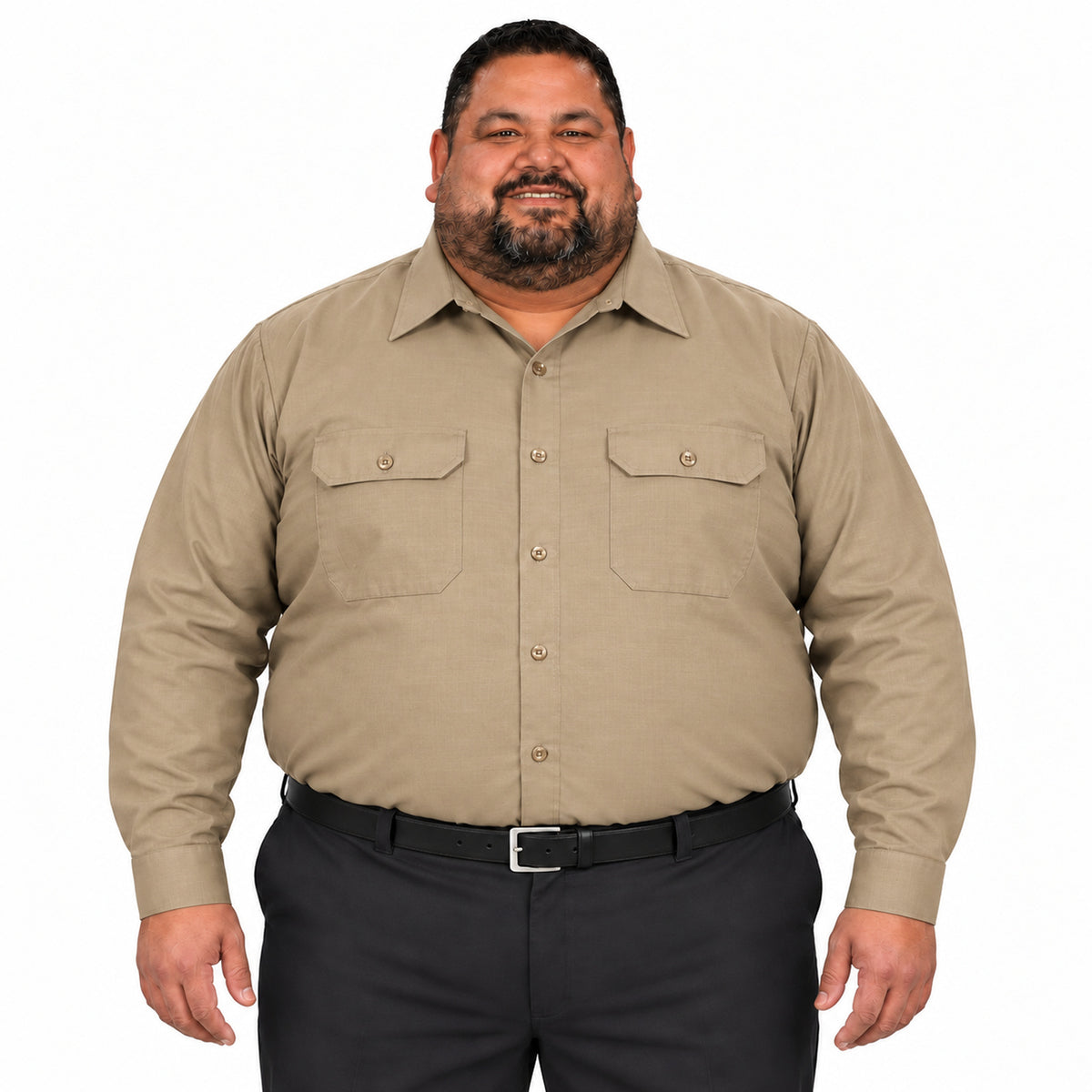 Camisa de trabajo Red Kap SY50 para hombre talla extra khaki, vista frontal fajada | color:khaki