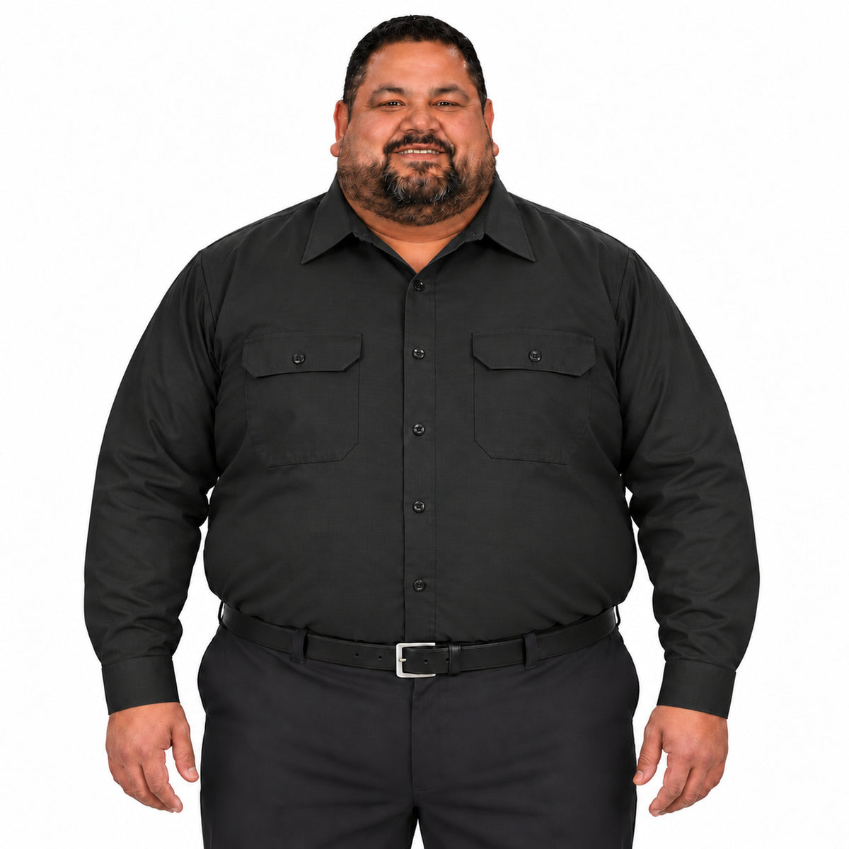 Camisa de trabajo Red Kap SY50 para hombre talla extra negra, vista frontal fajada | color:negra