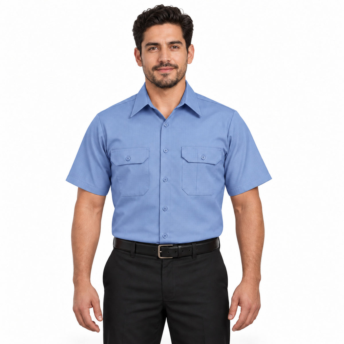 Camisa de trabajo Red Kap SY60 para hombre color Azul Cielo, vista frontal fajada | color:azul-cielo