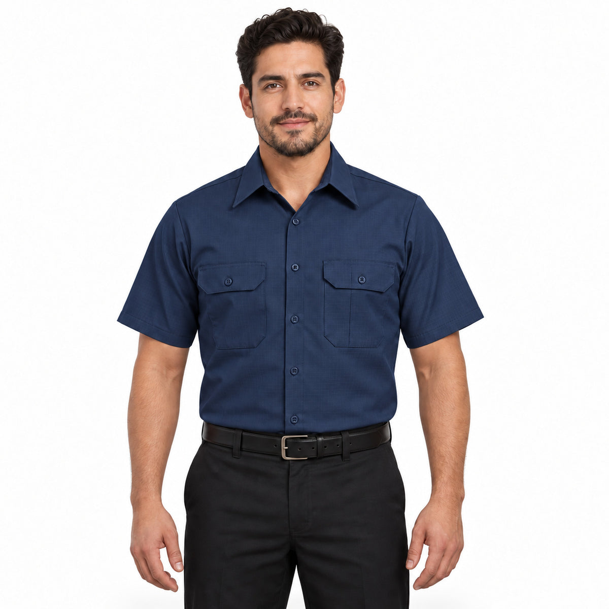 Camisa de trabajo Red Kap SY60 para hombre color Azul Marino, vista frontal fajada | color:azul-marino