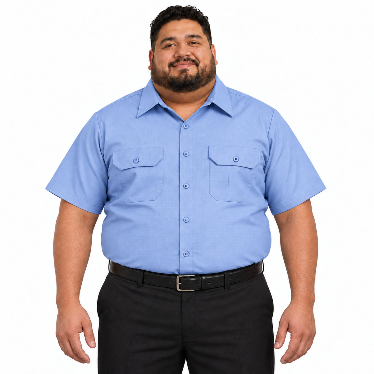Camisa de trabajo Red Kap SY60 para hombre talla extra color Azul Cielo, vista frontal fajada | color:azul-cielo