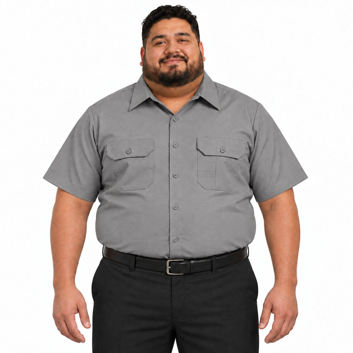 Camisa de trabajo Red Kap SY60 para hombre talla extra color Gris, vista frontal fajada | color:gris