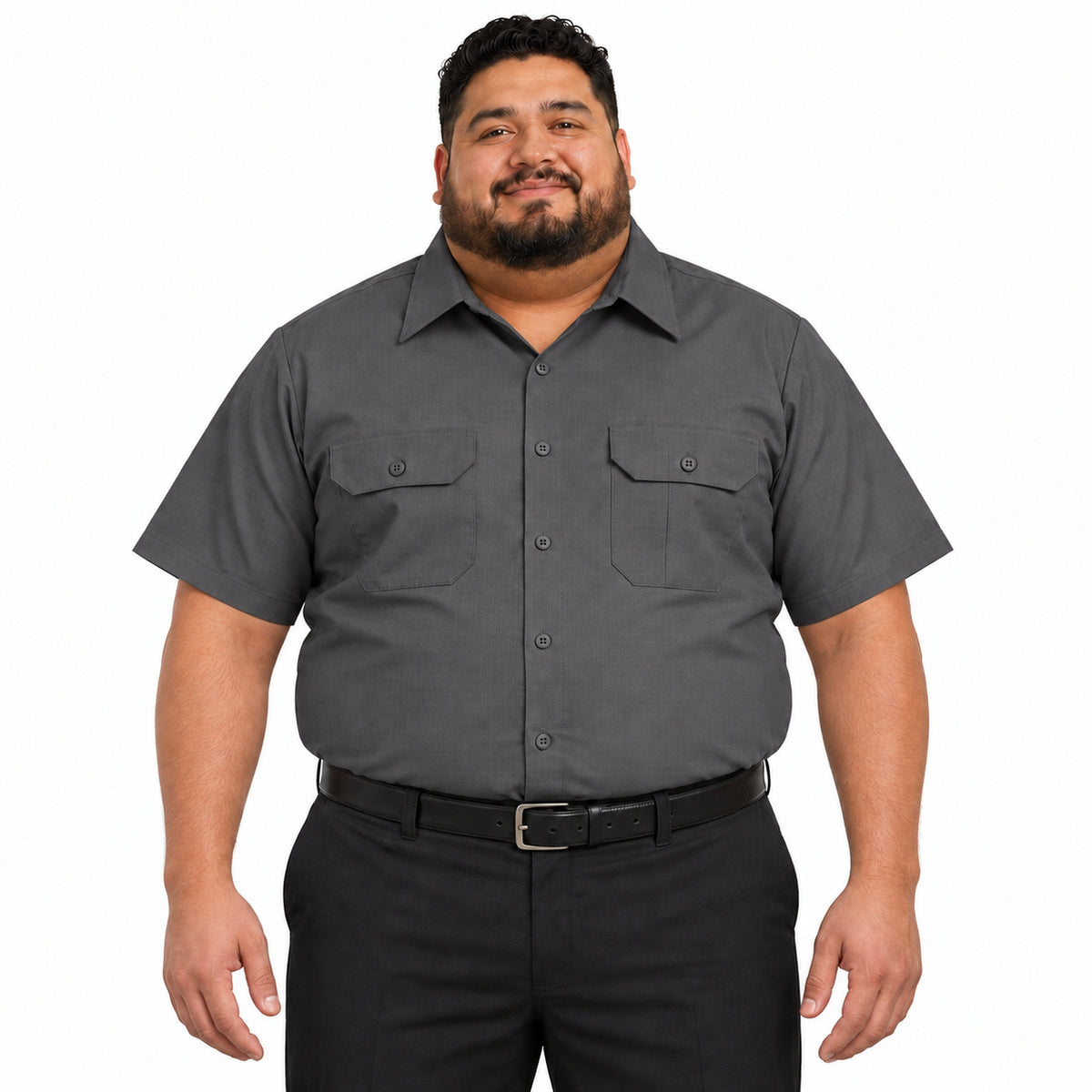 Camisa de trabajo Red Kap SY60 para hombre talla extra color Gris Oxford, vista frontal fajada | color:gris-oxford